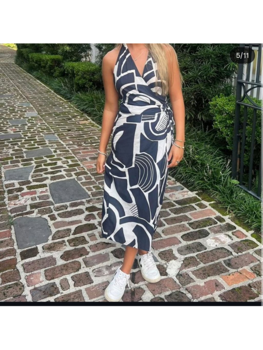 Blogger Favorite ZARA The Nicole Printed Abstract Halter Neck Wrap Midi Dress M - Picture 2 of 11